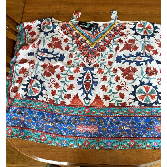 Sakkas Saanvi Printed Draped Short Sleeve Strap Cutout Shoulder Kaftan Bohemian - Picture 2 of 10